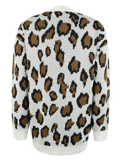Leopard Open Front Dropped Shoulder Cardigan - Trendsi - Flyclothing LLC