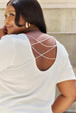 And The Why Pearly White Full Size Criss Cross Pearl Detail Open Back T-Shirt - Trendsi - Flyclothing LLC