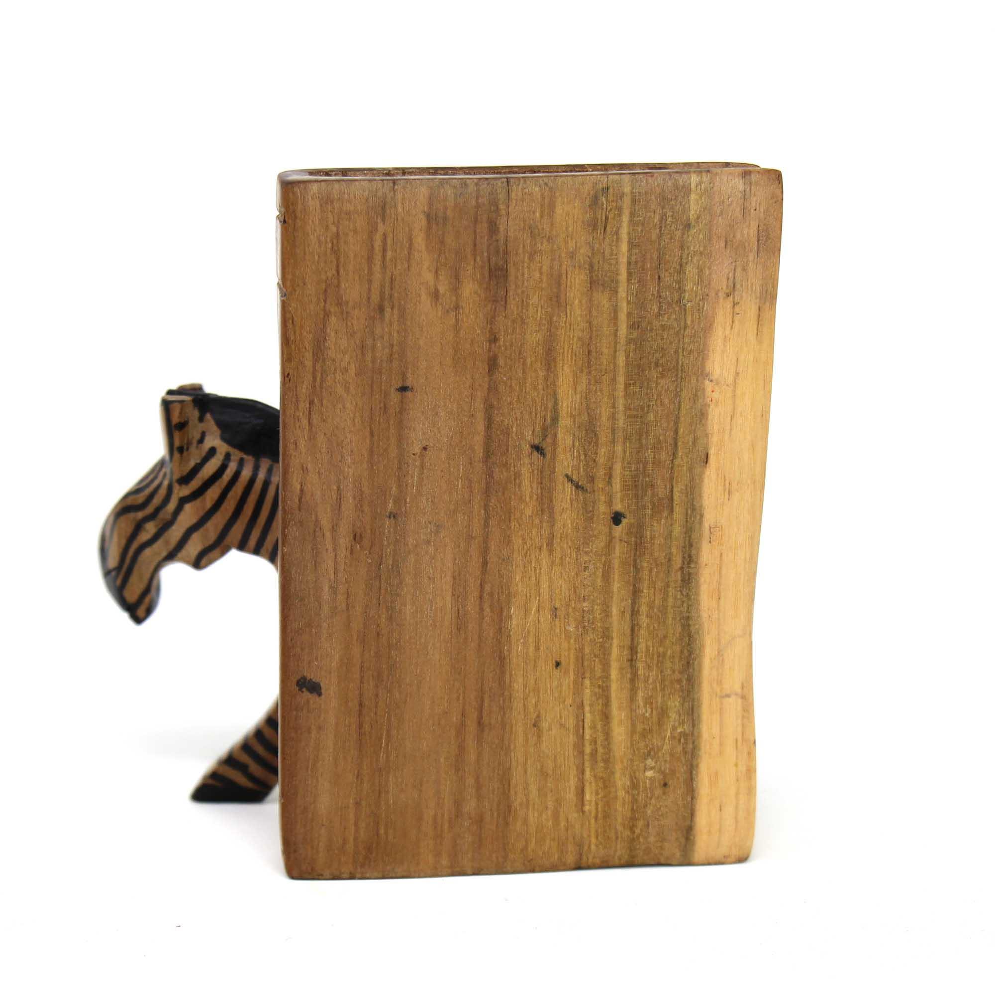 Carved Wood Zebra Book Ends, Set of 2 - Jedando