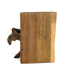 Carved Wood Zebra Book Ends, Set of 2 - Jedando