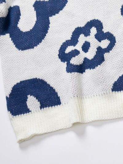 Flower Pattern Round Neck Long Sleeve Sweater - Trendsi - Flyclothing LLC