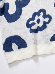 Flower Pattern Round Neck Long Sleeve Sweater - Trendsi