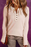 Buttoned Notched Neck Long Sleeve Top - Trendsi - Flyclothing LLC
