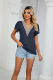 Contrast Trim Petal Sleeve V-Neck Top - Trendsi - Flyclothing LLC