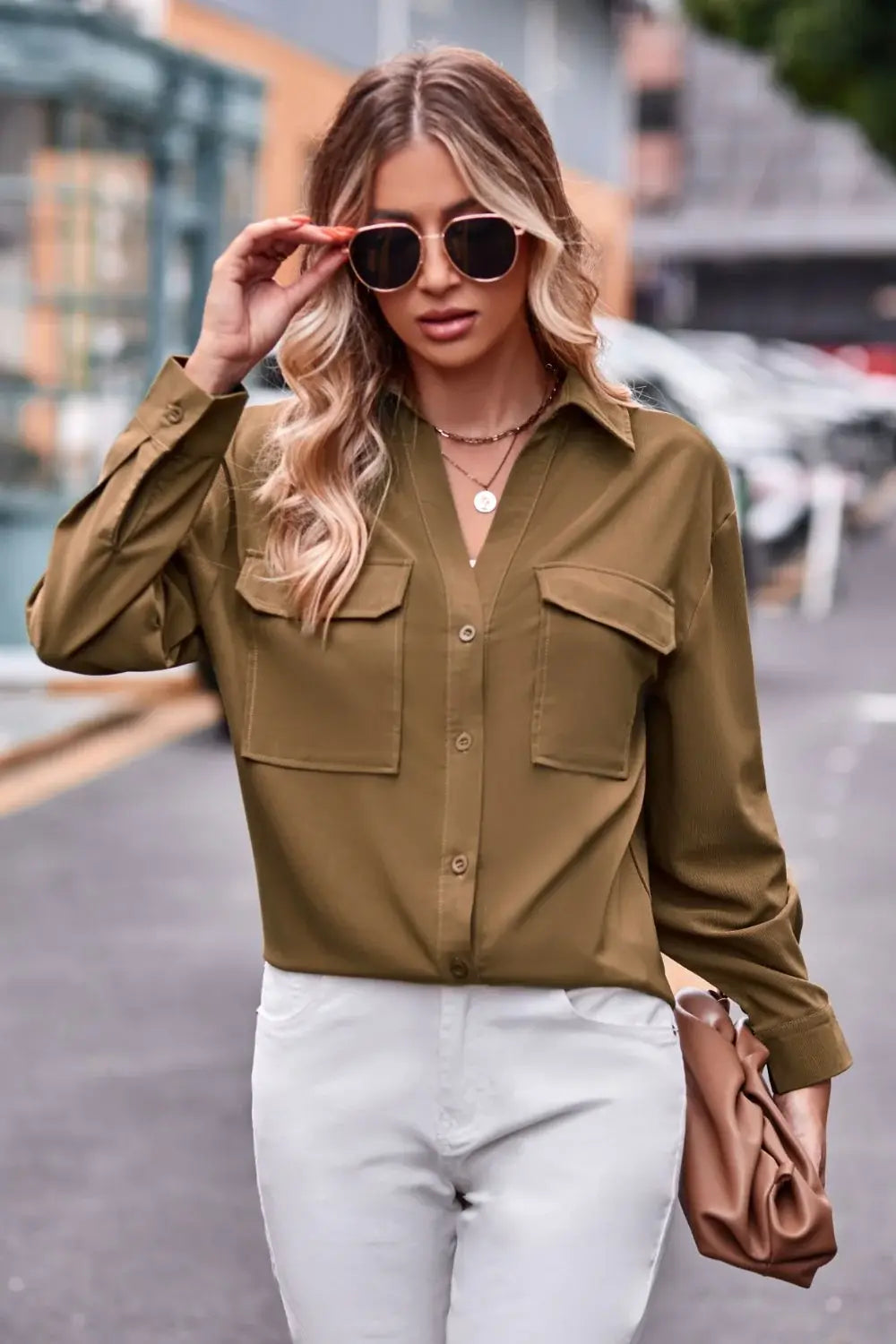 Dropped Shoulder Longline Shirt with Pockets - Trendsi - Flyclothing LLC