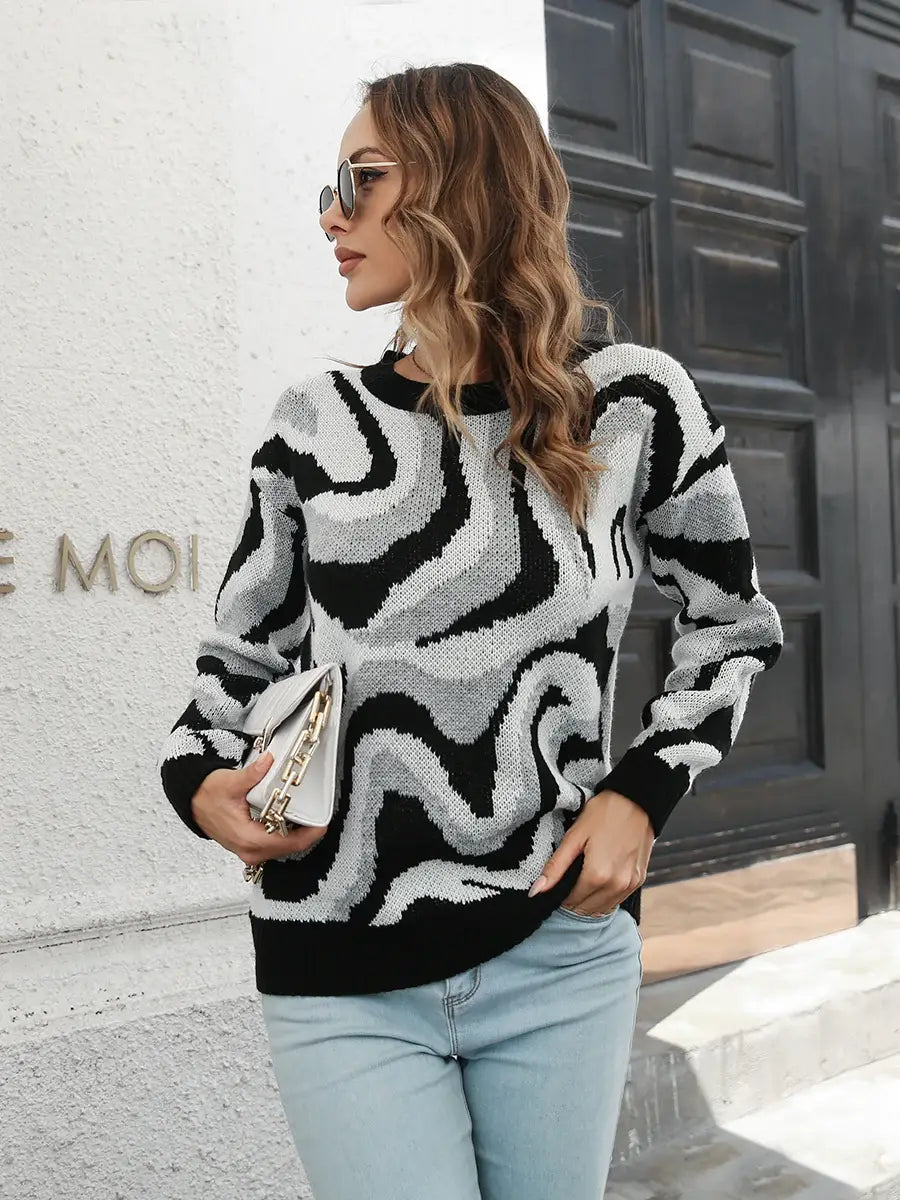 Round Neck Dropped Shoulder Sweater - Trendsi - Flyclothing LLC