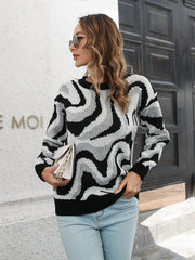 Round Neck Dropped Shoulder Sweater - Trendsi