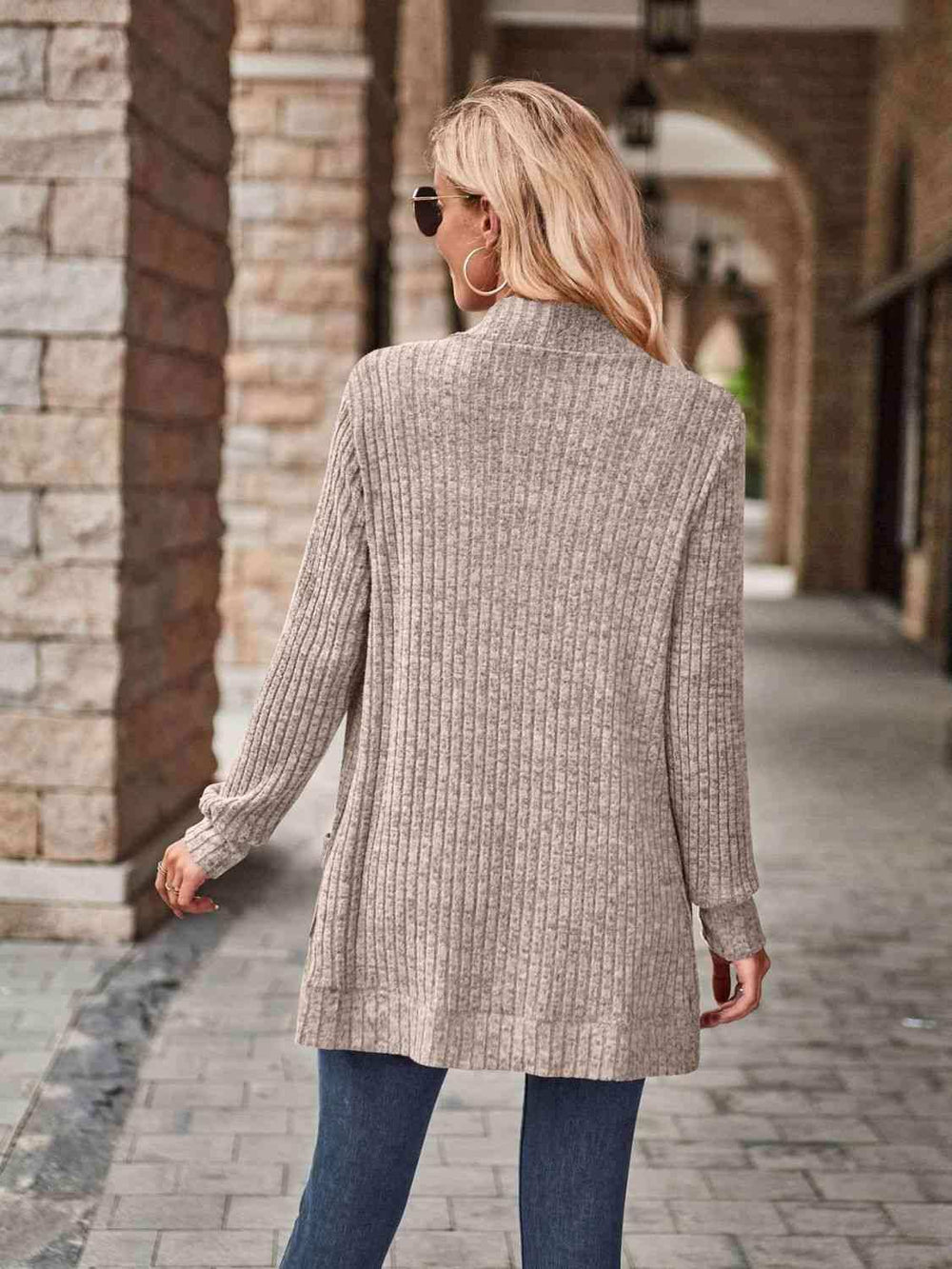 Open Front Cardigan with Pockets - Trendsi - Flyclothing LLC