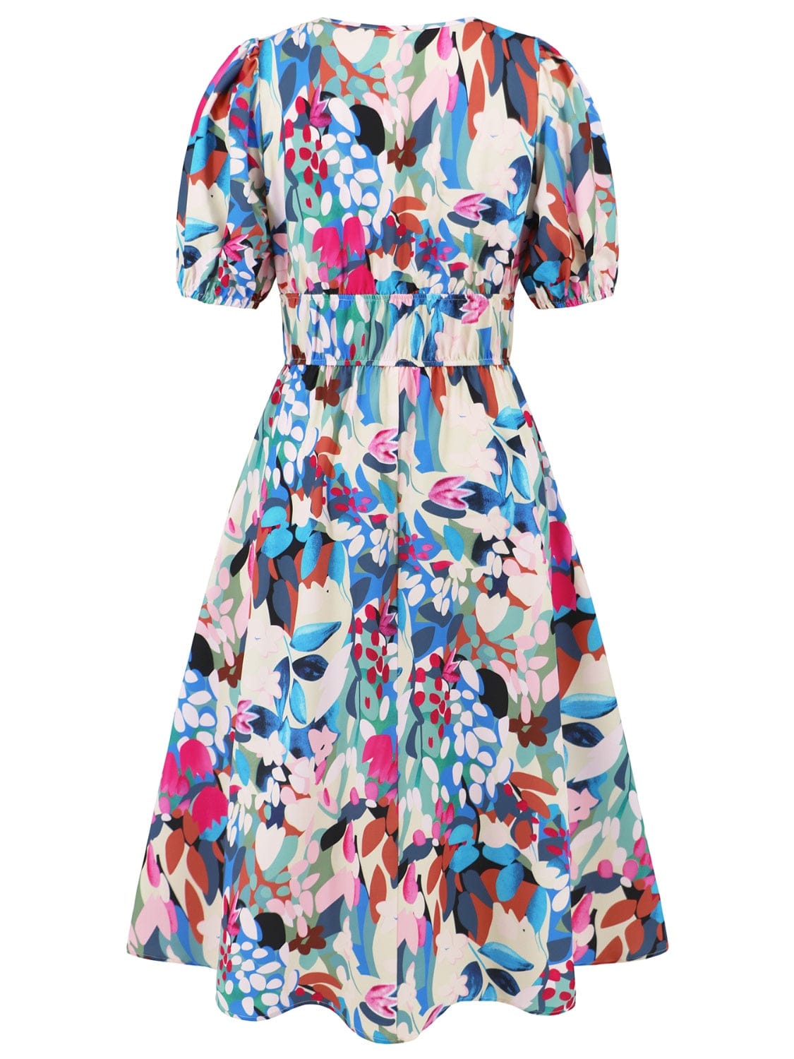 Ruched Printed Surplice Short Sleeve Dress - Trendsi