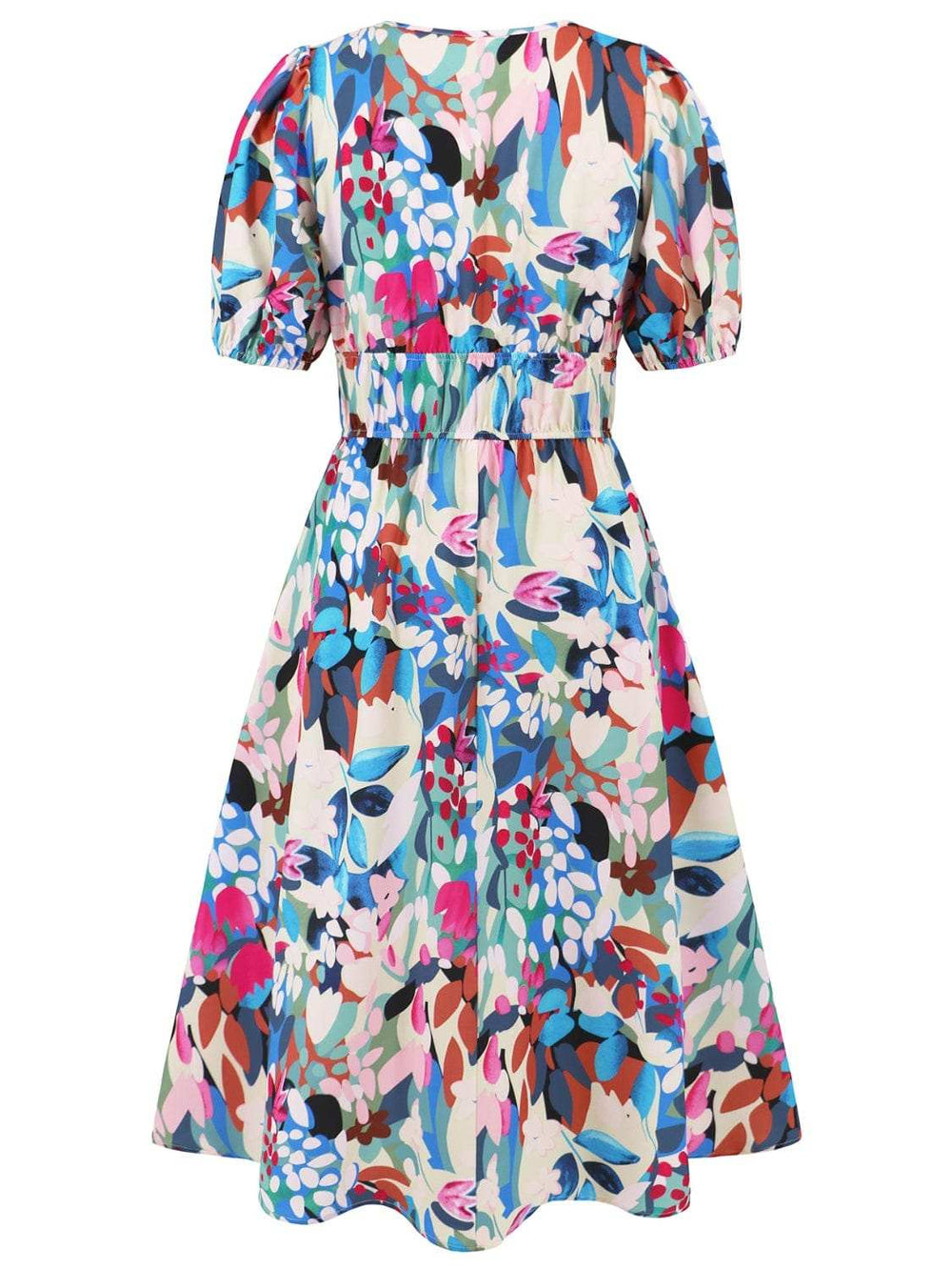 Ruched Printed Surplice Short Sleeve Dress - Trendsi - Flyclothing LLC