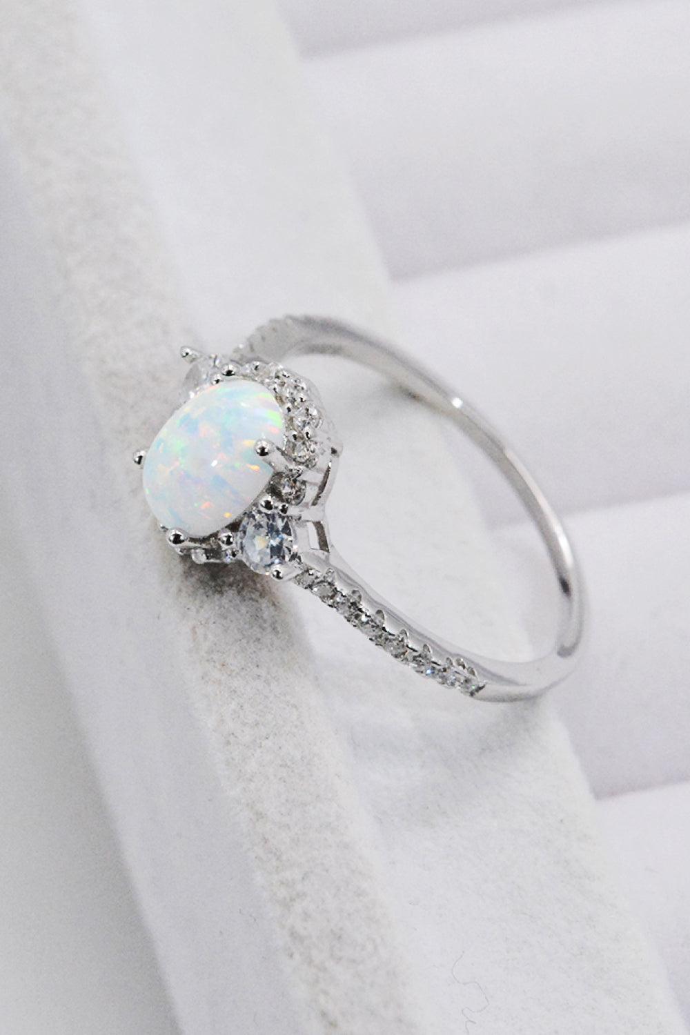 925 Sterling Silver Platinum-Plated Opal Ring - Flyclothing LLC