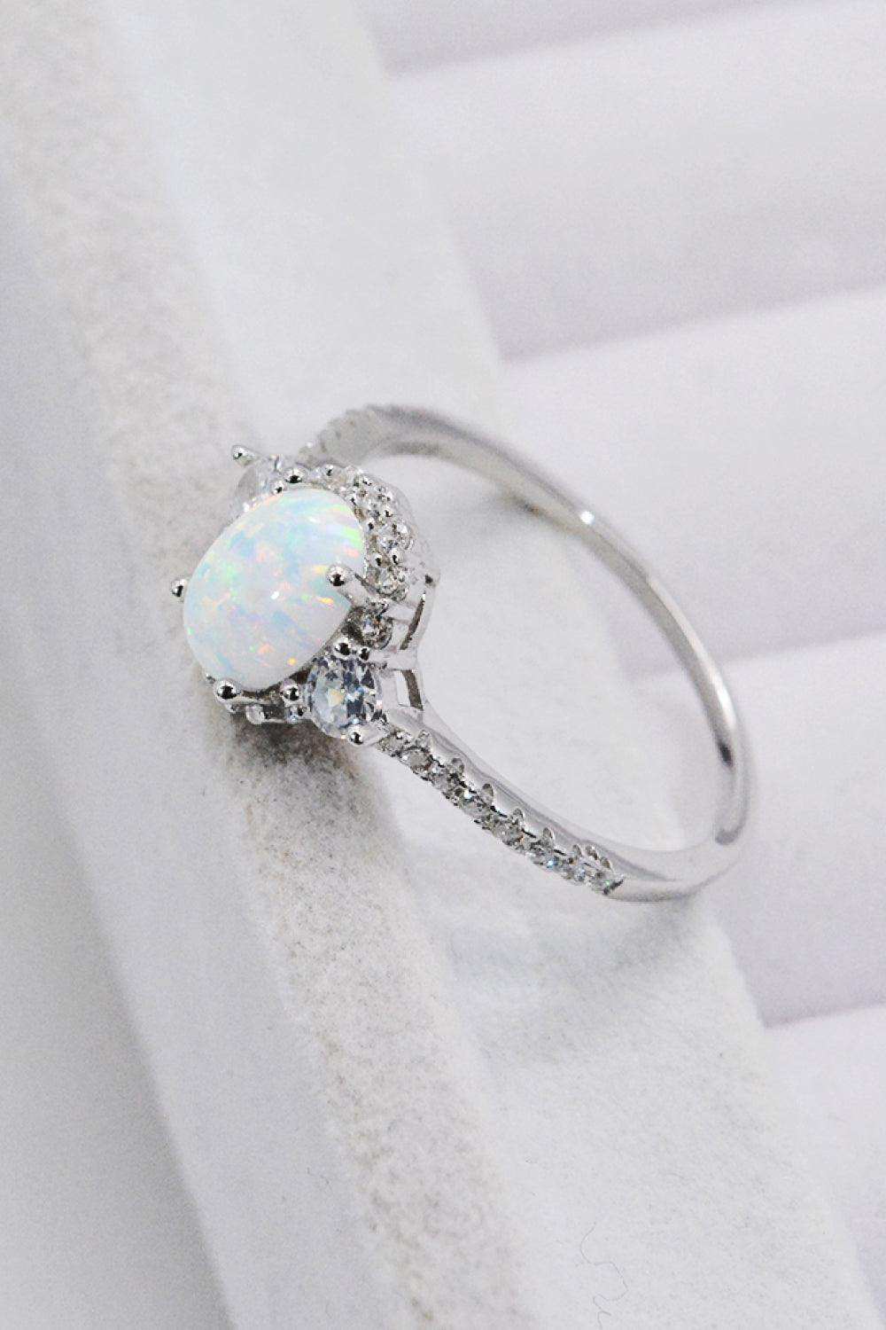 925 Sterling Silver Platinum-Plated Opal Ring - Trendsi - Flyclothing LLC