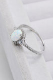 925 Sterling Silver Platinum-Plated Opal Ring - Trendsi