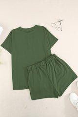 Quarter Button Short Sleeve Top and Shorts Lounge Set - Flyclothing LLC