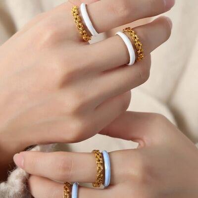Enamel 18K Gold-Plated Open Ring - Trendsi