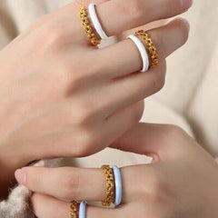Enamel 18K Gold-Plated Open Ring - Trendsi