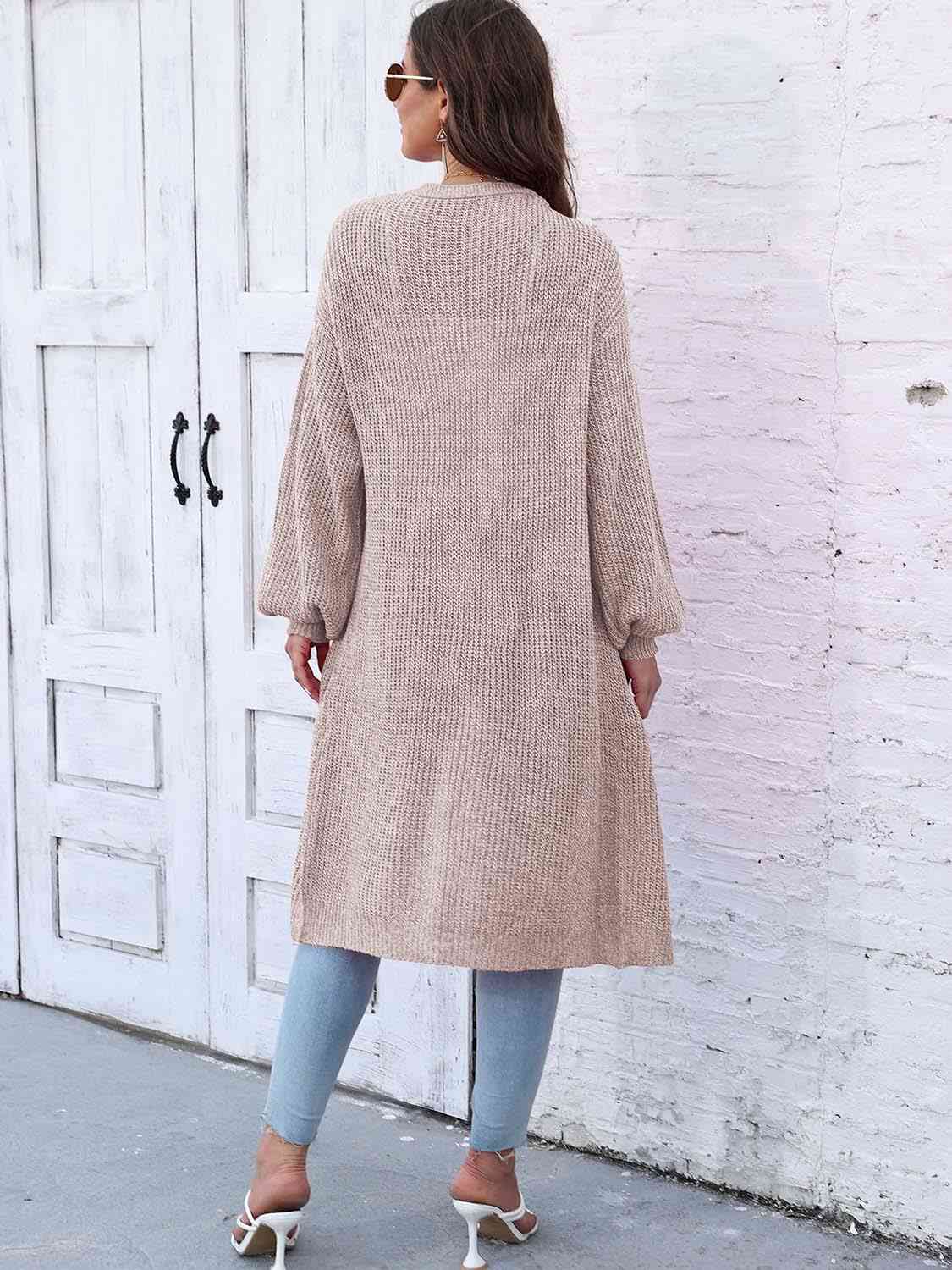 Open Front Longline Cardigan with Pockets - Trendsi - Flyclothing LLC