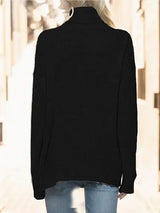 Turtleneck Drop Shoulder Long Sleeve Sweater - Trendsi - Flyclothing LLC