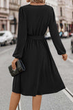 Tie Waist Notched Neck Long Sleeve Dress - Trendsi - Flyclothing LLC
