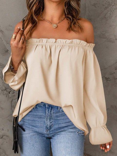 Trendsi Flounce Sleeve Keyhole Blouse