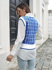 Plaid V-Neck Sweater Vest - Trendsi