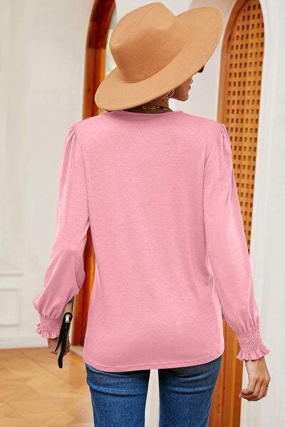 V-Neck Long Sleeve T-Shirt - Trendsi - Flyclothing LLC