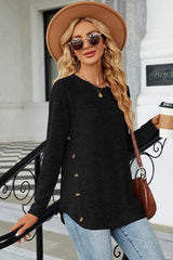 Decorative Button Round Neck T-Shirt - Trendsi - Flyclothing LLC