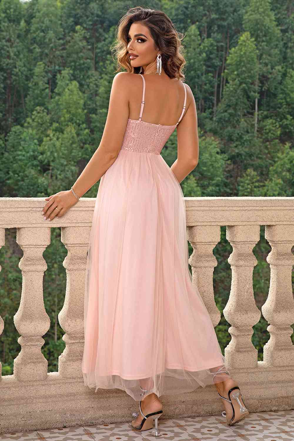 Spaghetti Strap Slit Mesh Dress - Trendsi - Flyclothing LLC