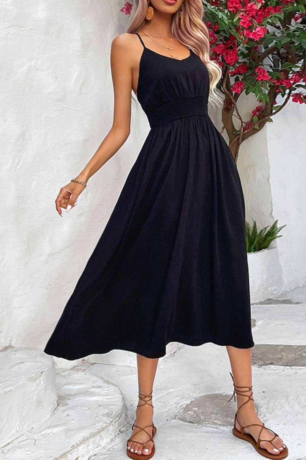 Spaghetti Strap Scoop Neck Midi Dress - Trendsi