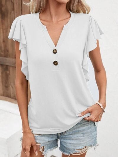 Notched Cap Sleeve T-Shirt - Trendsi