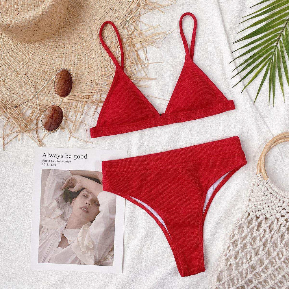 Spaghetti Strap Ribbed Bikini Set - Trendsi - Flyclothing LLC