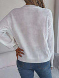 Cable-Knit Round Neck Long Sleeve Sweater - Trendsi - Flyclothing LLC