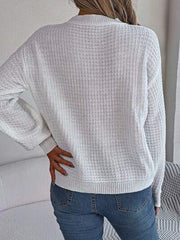 Cable-Knit Round Neck Long Sleeve Sweater - Trendsi