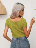 Cable-Knit Round Neck Short Sleeve Knit Top - Trendsi - Flyclothing LLC