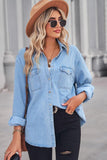 Collared Neck Dropped Shoulder Denim Top - Trendsi