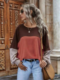 Color Block Waffle-Knit Long Sleeve Top - Trendsi - Flyclothing LLC