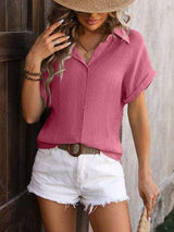 Button Up Short Sleeve Shirt - Trendsi - Flyclothing LLC