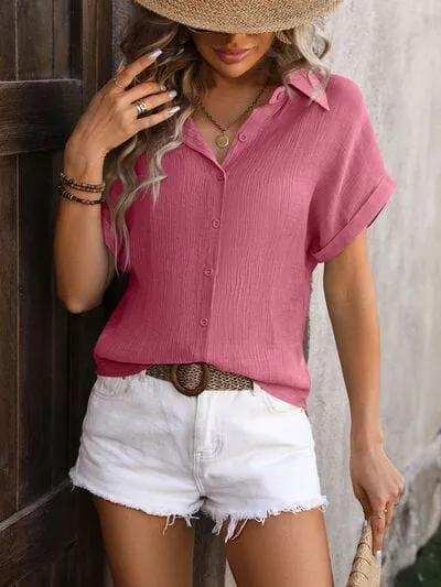 Button Up Short Sleeve Shirt - Trendsi - Flyclothing LLC
