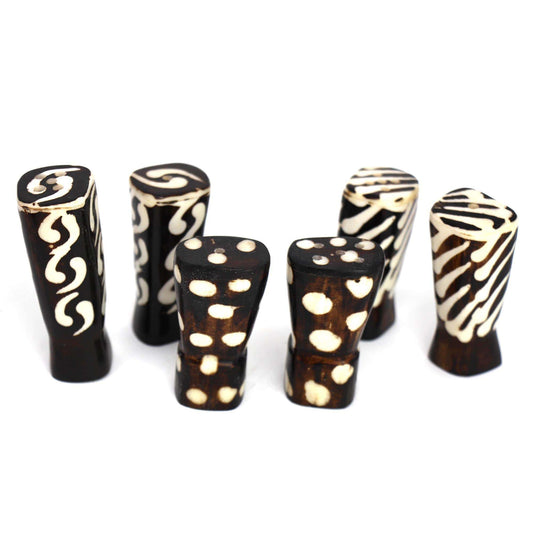 African Natural Bone Salt & Pepper Shakers, Traditional Batik Designs - Jedando