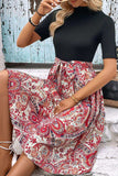 Printed Short Sleeve Belted Dress - Trendsi - Flyclothing LLC