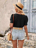 Openwork Round Neck Short Sleeve T-Shirt - Trendsi - Flyclothing LLC