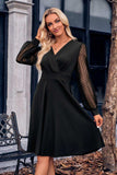 Surplice Neck Swiss Dot Long Sleeve Dress - Trendsi - Flyclothing LLC
