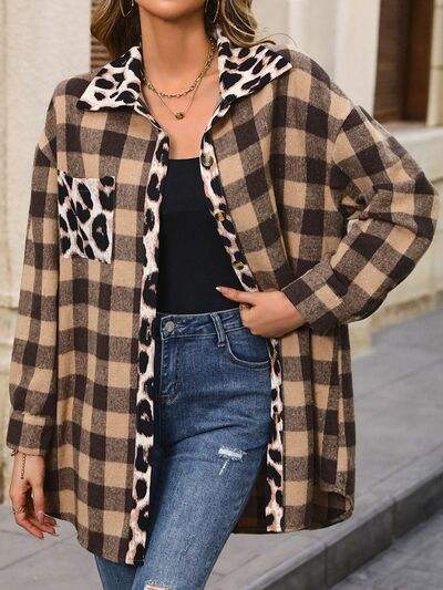 Plaid Button Up Dropped Shoulder Jacket - Trendsi - Flyclothing LLC