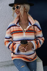 Striped Quarter Zip Dropped Shoulder Sweatshirt - Flyclothing LLC