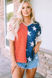 Star and Stripe V-Neck Top - Trendsi