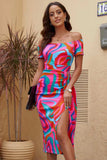 Printed Off-Shoulder Split Dress - Trendsi - Flyclothing LLC