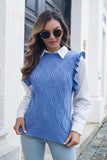Round Neck Ruffled Sweater Vet - Trendsi - Flyclothing LLC