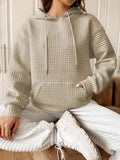 Textured Drawstring Drop Shoulder Hoodie - Trendsi