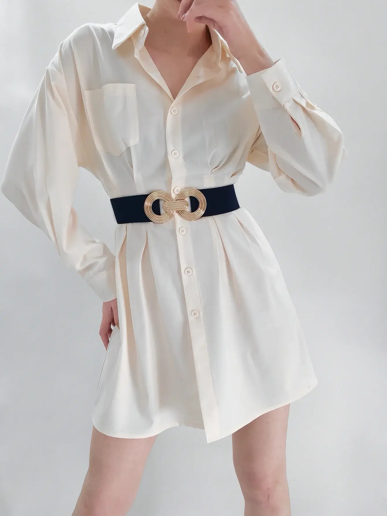Geometric Buckle Elastic Wide Belt - Trendsi - Flyclothing LLC