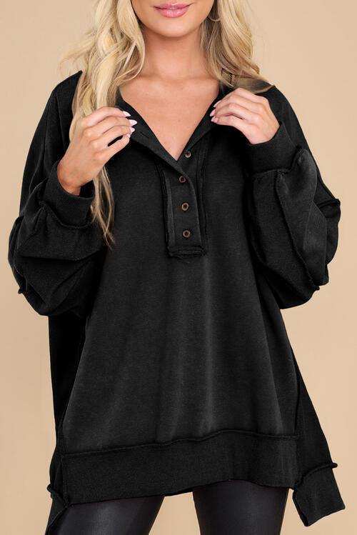 Buttoned Dropped Shoulder Sweatshirt - Trendsi - Flyclothing LLC